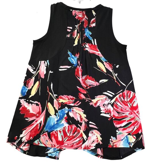 Soft Surroundings Women Black Bright Floral Sleeveless Layered Blouse Sz‎ Medium - Picture 1 of 10
